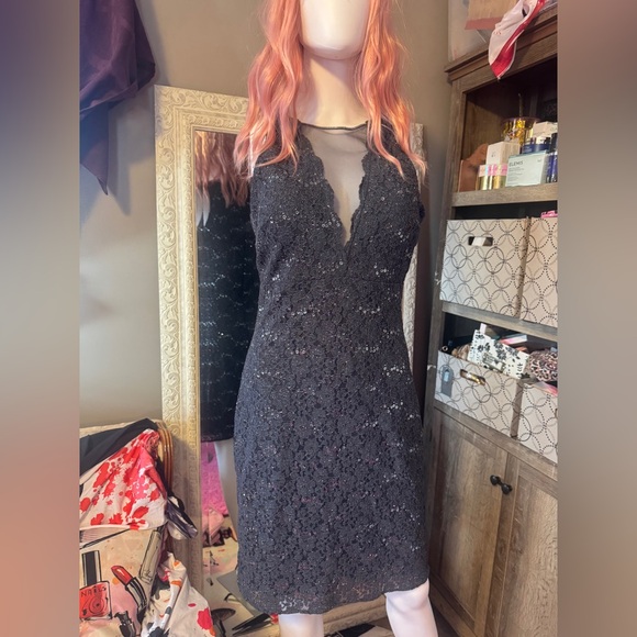Night Way Collections Dresses & Skirts - NW nightway charcoal sequin lined sleeveless mid length dress